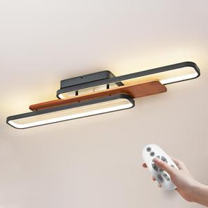 39.4" Modern LED Flush Mount Ceiling Light Dimmable Wood Ceiling Lights Chandeliers, 80W Long Close to Ceiling Lamp 3000K–6500K Linear Lighting Fixtures for Living Room Bedroom Kitchen