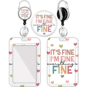 Plifal Badge Holder with Retractable Reel, Funny It's Fine I'm Fine ID Name Tag Work Badge Clip Heavy Duty Vertical Card Protector for Work Office Nurse Medical Student Teacher Women Men (Colorful)