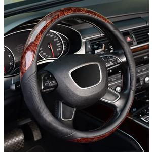 ZHOL Wood Grain Steering Wheel Cover, Universal 15 inch Microfiber Leather Anti-Slip Steering Wheel Protector, Odorless (Standard size[14 1/2''-15''])