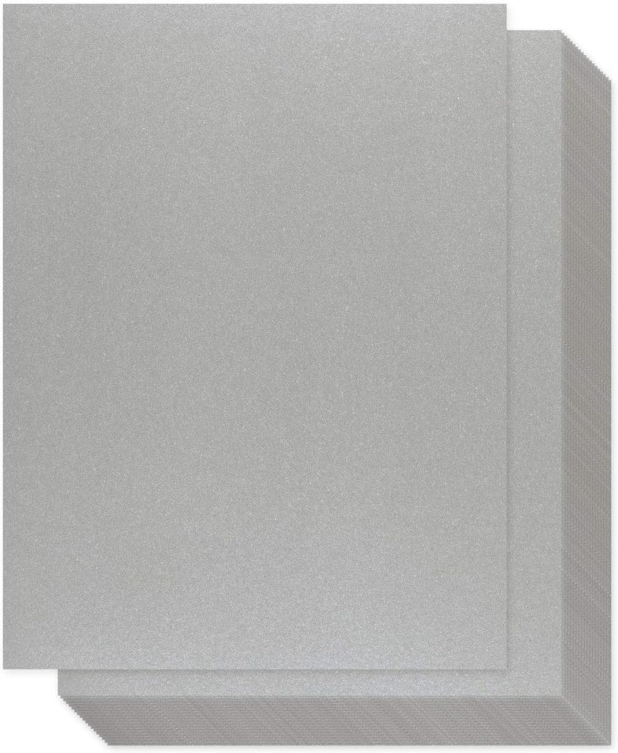 Silver Metallic Paper - 100-Pack Silver Shimmer Paper, Paper Crafting Supplies, Perfect for Flower Making, Ticket, Invitation, Stationery, Scrapbook Use, Printer Friendly, 120 GSM, 8.5 x 11 Inches