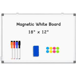 Double-Sided Magnetic Whiteboard, 18" x 12" Dry Erase Board Aluminum Frame for Wall, White Board Marker Board for Kitchen, Memo, School, Home, Office