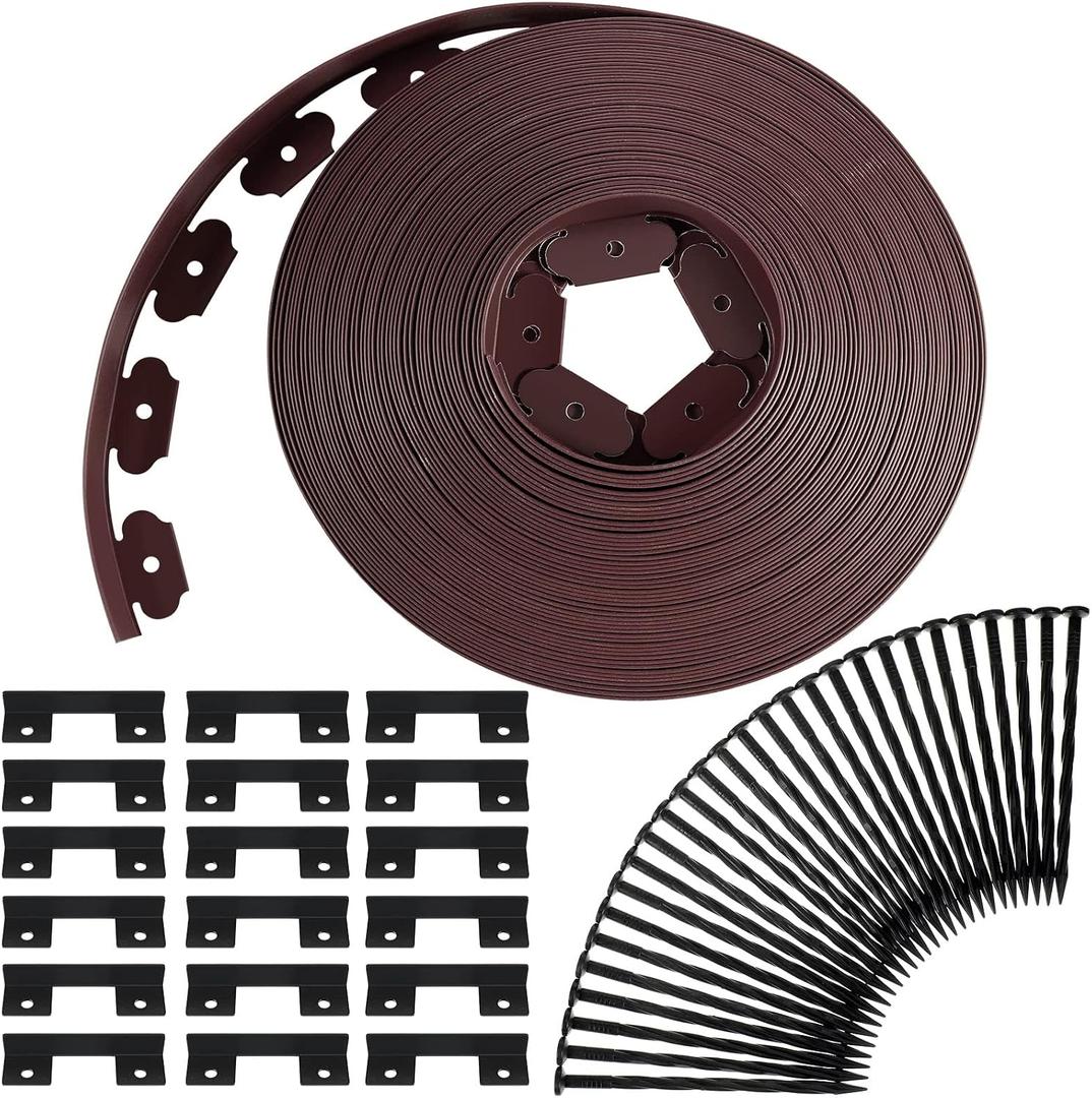 Queekay 148FT 2 Inch Tall Landscape Edging Kit with 70 Spikes 20 Connectors Plastic Garden Landscape Edge Border Flexible Landscaping Edging for Lawn Garden Yard Flower Bed(Brown,2 Inch)