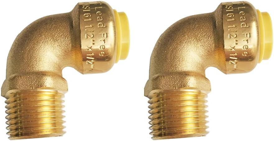 HQMPC 1/2" Pex Fittings No Lead Male PushFit Elbow 90-Degree -PEX Fitting 1/2" 90 Degree Elbow Push-to-Connect Plumbing Fitting for Copper, PEX, CPVC (2pcs 1/2")