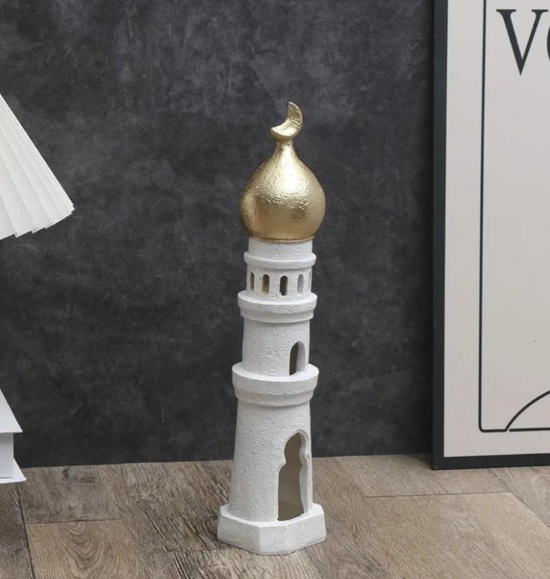 Islamic Cultural Decor Collection - Handcrafted Resin Mosque Models & Tower Ornaments for Home/Office Display Ramadan Decoration