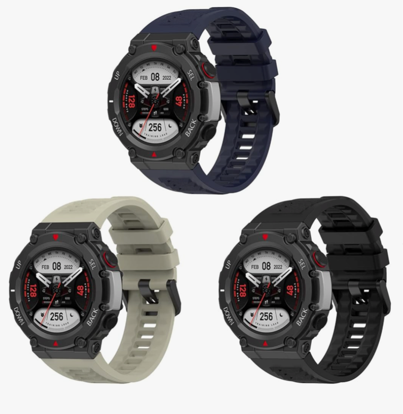 FitTurn 3 Pack Compatible for Amazfit T-Rex 2/Amazfit Active Edge Watch Bands, Silicone Replacement Band Straps Accessories Fit for Amazfit T-Rex 2 T-Rex2/Amazfit Active Edge Smartwatch