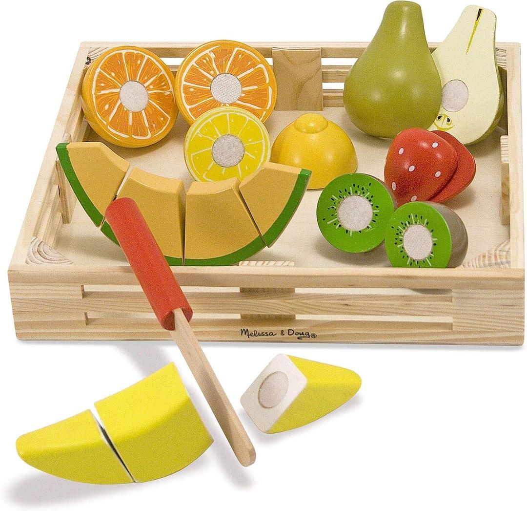 Melissa & Doug Wooden Cutting Fruit Toy Food Set & Pretend Play Kitchen Accessories, Preschool Learning Toys for Girls & Boys 3+, 11.8 X 10.85 X 1.95