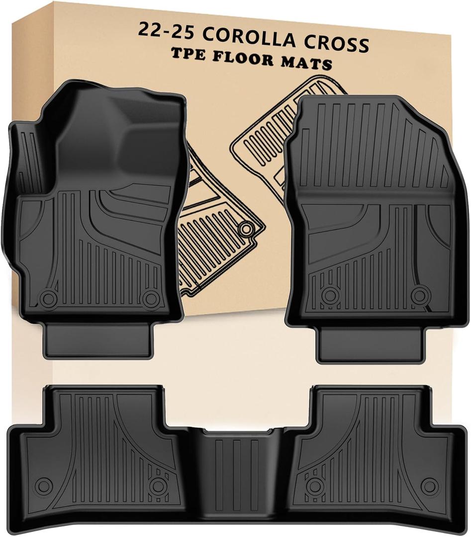 AOMSAZTO All Weather Floor Mats Compatible with 2022-2025 Toyota Corolla Cross FWD, Heavy Duty TPE All Weather Car Floor Mats, Anti Skid Car Mats,1st & 2nd Row Rubber Floor Liners(Not for Corolla)