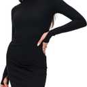 Womens Long Sleeve Mini Dress - Sexy Black Ribbed Bodycon - Short, Longsleeve, Fitted, Basic Dresses (Black, XS)