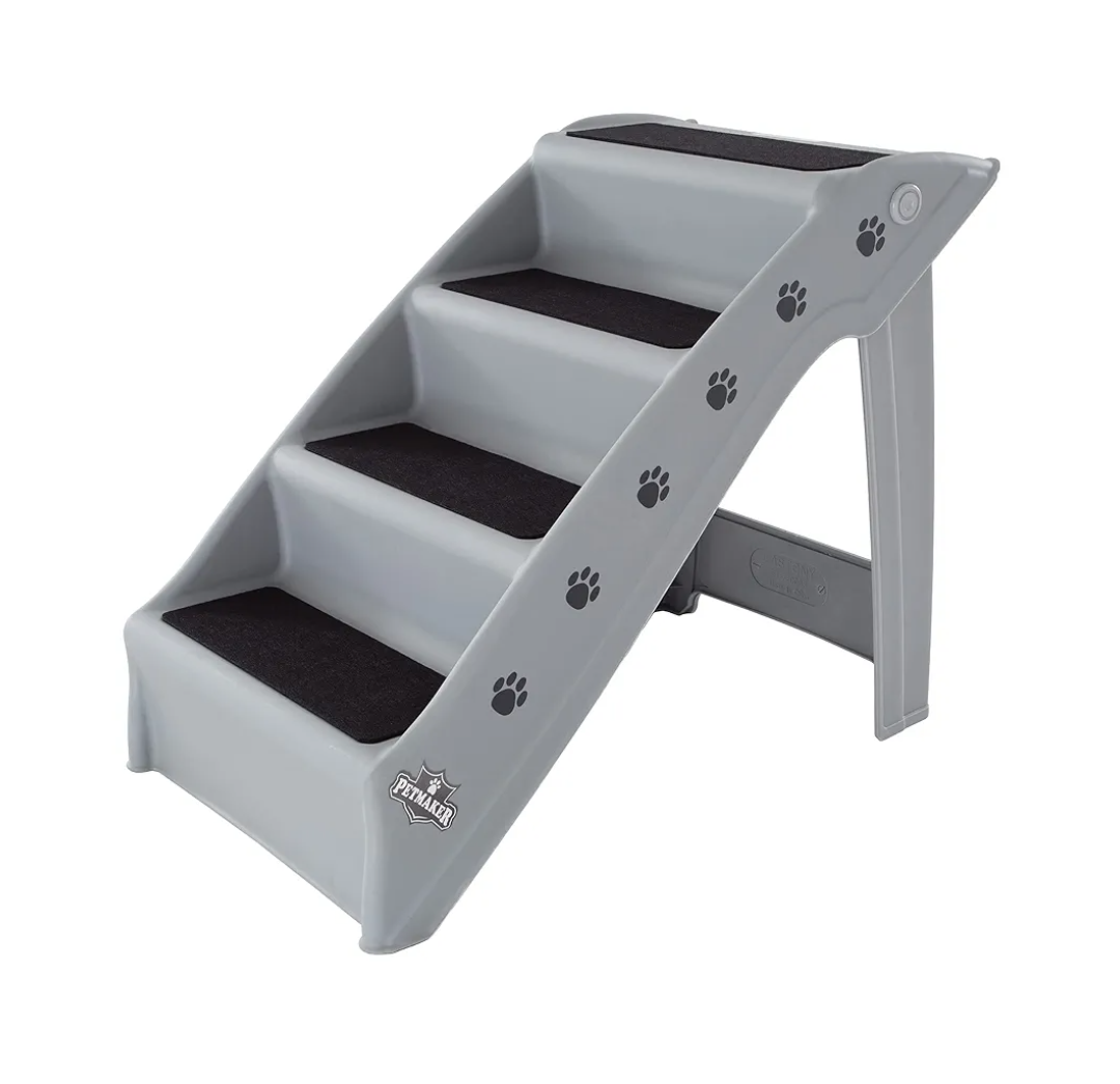 Dog Stairs - Pet Stairs with 4-Step Design for Beds, Couches, Cars - Pet Steps for Puppies, Kittens, and Small Pets by PETMAKER (Gray)