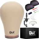 GEX 20" Canvas Cork Wig Block Mannequin Head for Wig Making Drying Styling Display with Table C Clamp Stand Holder (Light Brown 20")