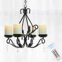 3 in 1 Lighting Chandelier with 4pcs Battery Operated Led Candle with Remote, Table Centerpiece for Indoor or Outdoor Gazebo, Patio Decoration, Black