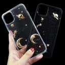 2 x Bonitec Compatible with iPhone 14 Pro Max Case 3D Clear Luxury Moon Star Universe Silicone Bedazzled Sparkly Transparent Glitter Anti-Scratch Non-Slip Protective Fashion for Women and Girls (Gold)