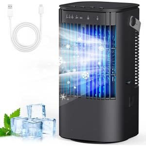 Portable Air Conditioners, 4-in-1 Mini Air Conditioner, Small Air Conditioner with 1000ml Water Tank, 3 Speeds, Adjustable Wind Direction, 7 Color Lights, Suitable for Offices, Bedrooms, Camping