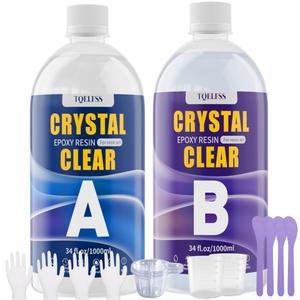 68OZ Crystal Clear Epoxy Resin Kit, Self Leveling, No Bubbles, Not Yellowing Epoxy Resin for Molding & Casting, Jewelry Making, DIY, Crafts, Countertops, River Tables, Wood Surfaces - 34OZ 2