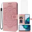 Case for Galaxy S22 Case, Samsung S22 SM-S901U Wallet Case with Tempered Glass Screen Protector, Mandala Leather Flip Credit Card Holder Stand Phone Cover for Samsung Galaxy S22 5G Rose Gold