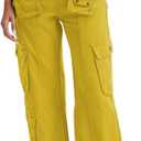 Cargo Pants for Women Low Rise Drawstring Waist 7 Pockets Hiking Work Wide Leg Pants with Zipper Button Closure (Small)