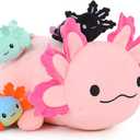 4 Giant Pink Axolotl Plushies, 24 inch Mommy with 3 Baby Axolotl Plushies in Tummy, Stuffed Animal Gifts for Kids Girls Boys