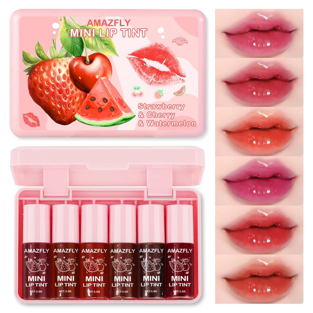 6 Colors Lip Tint Stain Set, Watery Lip Stain Mini Liquid Matte Lipstick, Multi-use Lip Cheek Tint, Moisturizing Plump Lip Gloss, Lightweight Non-Sticky, Long Lasting, Vivid Lip Care Makeup (6 Colors)