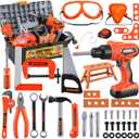 Kids Tool Set  Zealous 48 pcs Toddler Tool Set with Tool Box & Electronic Toy Drill, Pretend Play Kids Toys, Toy Construction Tools for Kids Ages 3,4,5,6,7,8 Years Old (A-Orange)