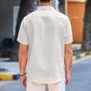 COOFANDY Men's Casual Linen Shirts Short Sleeve Button Down Shirt Summer Beach Tops (White, S)