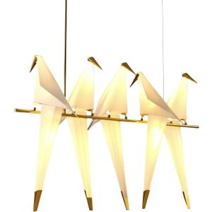 Gold Birds Chandelier 3-Lights Thousand Paper Crane Pendants Light Modern PVC Lampshade with Pedestal Hardware Bird with Adjustable Hanging Lamp for Dining Room Bedroom (5 Lights)