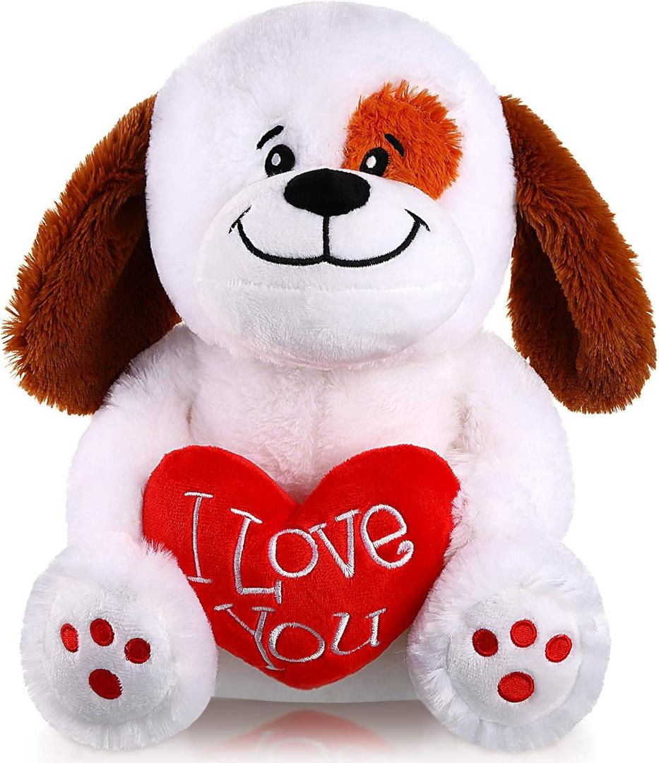 Sumind Valentine Bear Dog Plush Stuffed Animals Gift 10 Inch Cute Plush Animals Heart Holding Soft Stuffed Toy for Valentine, Mother's Day, Wedding, Anniversary, Birthday(Puppy Dog)