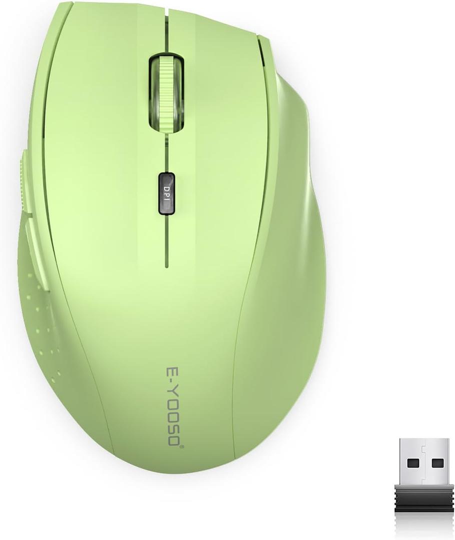 E-YOOSO Wireless Mouse for Laptop, Portable Optical Computer Mouse, 6 Buttons, Cordless 2.4GHz with USB Receiver, 5-Level 4800 DPI, 18 Months Battery Life, for PC Chromebook Windows Mac (Light Green)