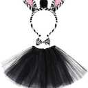 4Pcs Zebras Costume Tutu Set Adult Animals Costume for Women Black Zebras Outfit for Themed Birthday Party Fancy Dress Party Halloween, S