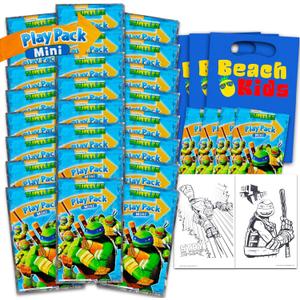 Beach Kids Teenage Mutant Ninja Turtles Party Favors Set - Bundle with 24 Mini TMNT Play Packs with Coloring Pages, Stickers and More | Party Supplies