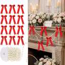 Riceshoot Christmas Tree Bows Decorations Include 12 Pcs Mini Satin Bows and 13.5ft Pearl Garland Bow Garland Banner for Party Xmas Tree Decor Home Wedding Birthday Wrapping (Red)