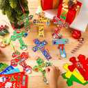 Watersay 48 Set Christmas Religious Cross Craft Kit Christian DIY Snowman Penguin Paper Crafts Make Your Own Christmas Hanging Ornament for Art Project Home Activities (Red)