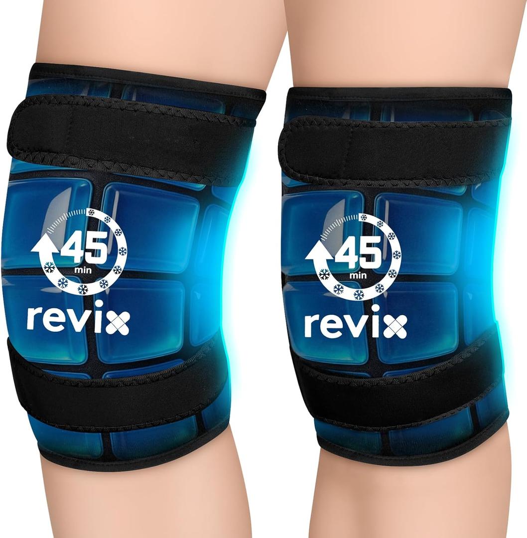 REVIX 2 Packs Knee Ice Pack Wrap, 45-Minute Long-Lasting Ice Pack for Knees with Ice Grid Gel Design, Reusable Gel Ice Wrap with Cold Compress Therapy for Thighs, Elbows, Calves & Legs (12" × 9.5")