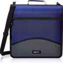 Amazon Basics Durable 3 Ring Zipper Binder with Multiple Pockets and Shoulder Strap, O-Ring Closure, Large Capacity, 4 inches, Blue