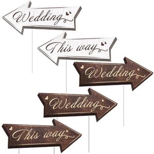Wedding Directional Road Sign Arrow Yard Sign With Exquisite Double-sided Printing, Waterproof Large Sign With Stakes, Wedding Supplies - 5PCS (Brown)