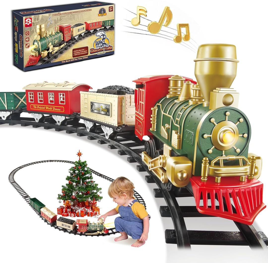 Electric Train Set for Kids Ages 4-8, Complete Toy Train with Lights & Sounds, Train Toys with Cars & Tracks for Christmas and All-Year Play