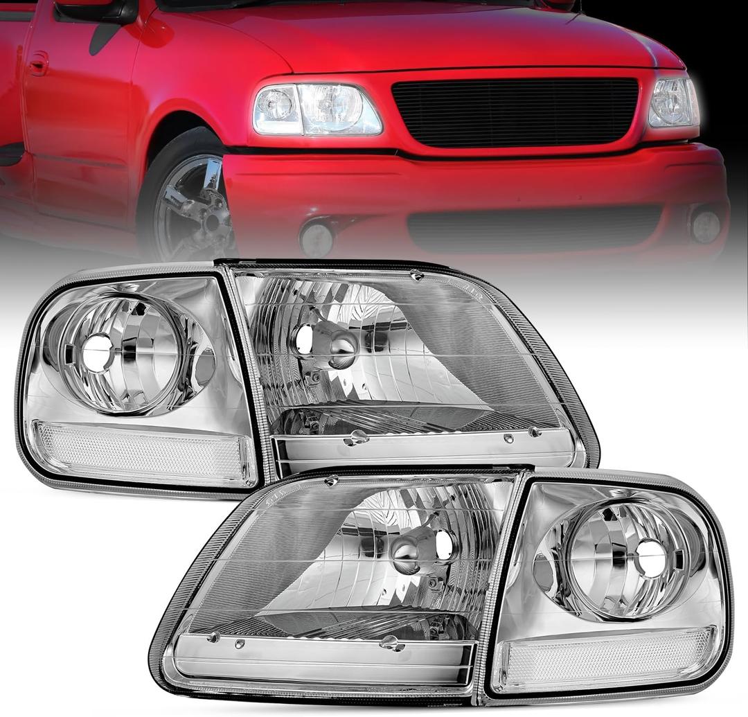 Nilight Headlight Assembly Compatible with 1997 1998 1999 2000 2001 2002 2003 Ford F-150 Expedition Chrome Housing