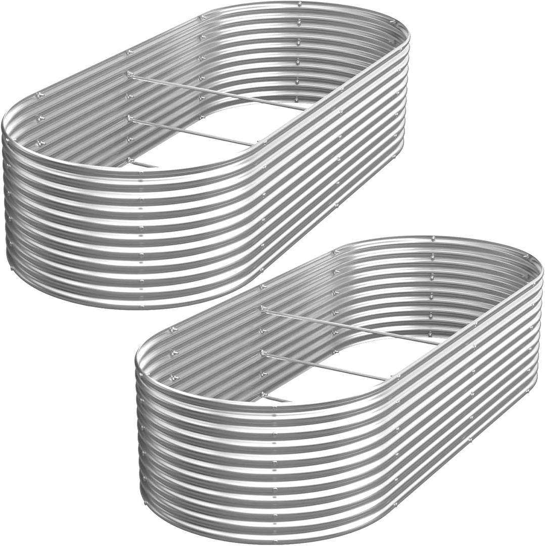 2 Pack Tall 8x4FT Corrugated Galvanized Steel Raised Garden Bed Outdoor, Oval Raised Beds for Gardening, Metal Above Ground Garden Bed for Vegetables and Flowers, 8x4FTx16inch