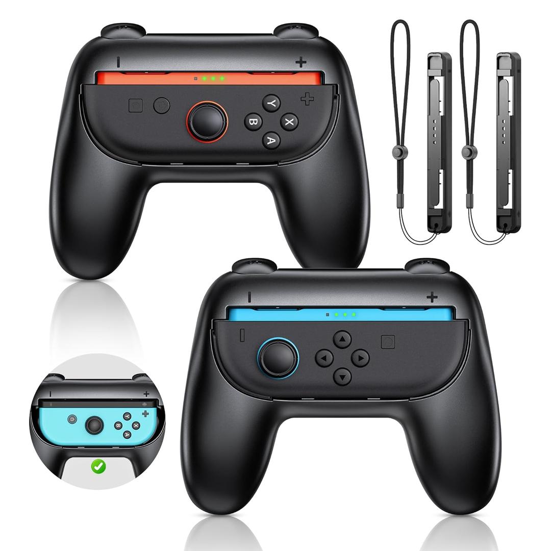 3 x WAXITY [Fit For switch1/2] Hand Grips for Switch 2 (2025)/OLED, Ergonomic Comfort&Wear-Resistant Handle Grips for Joy Cons Controller Accessories Kit Control Handle for Switch 2 (Black)