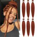 Dark Braiding Hair Pre Stretched Ginger Easy Braids Copper EZ Braids Yaki Texture Hot Water Setting Professional Synthetic Braiding Hair for Box Hair Extensions (6pcs,#350) (26 Inch (Pack of 6))