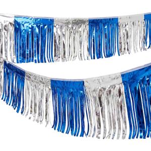 60ft Foil Fringe Garland Car Dealership Blue Silver Shiny Metallic Tassel Banner Auto Dealer Supplies Car Lot Dealership Hanging Drapes Skirting Tinsel Streamers for Parade Floats Party Decor