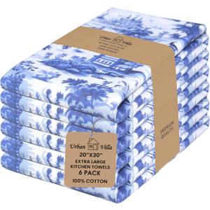 Urban Villa Kitchen Towels Set of 6 French Toile Kitchen Towels 20X30 Inches 100% Cotton Highly Absorbent Kitchen Towels Premium Quality Ultra Soft Mitered Corners KitchenTowels