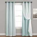 Lush Decor Sheer Grommet Curtains With Insulated Blackout Lining, Window Curtain Panels, Pair, 38"W x 95"L, Blue - Curtain With Sheer Overlay, Elegant Blackout Curtains for Bedroom
