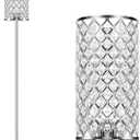 Crystal Floor Lamp, Modern Standing Lamp with Elegant Shade, LED Floor Lamp with On/Off Foot Switch Silver Finish Tall Pole Lamp Accent Lights for Living Room, Girl Bedroom, Dresser, Office (E26 Base)