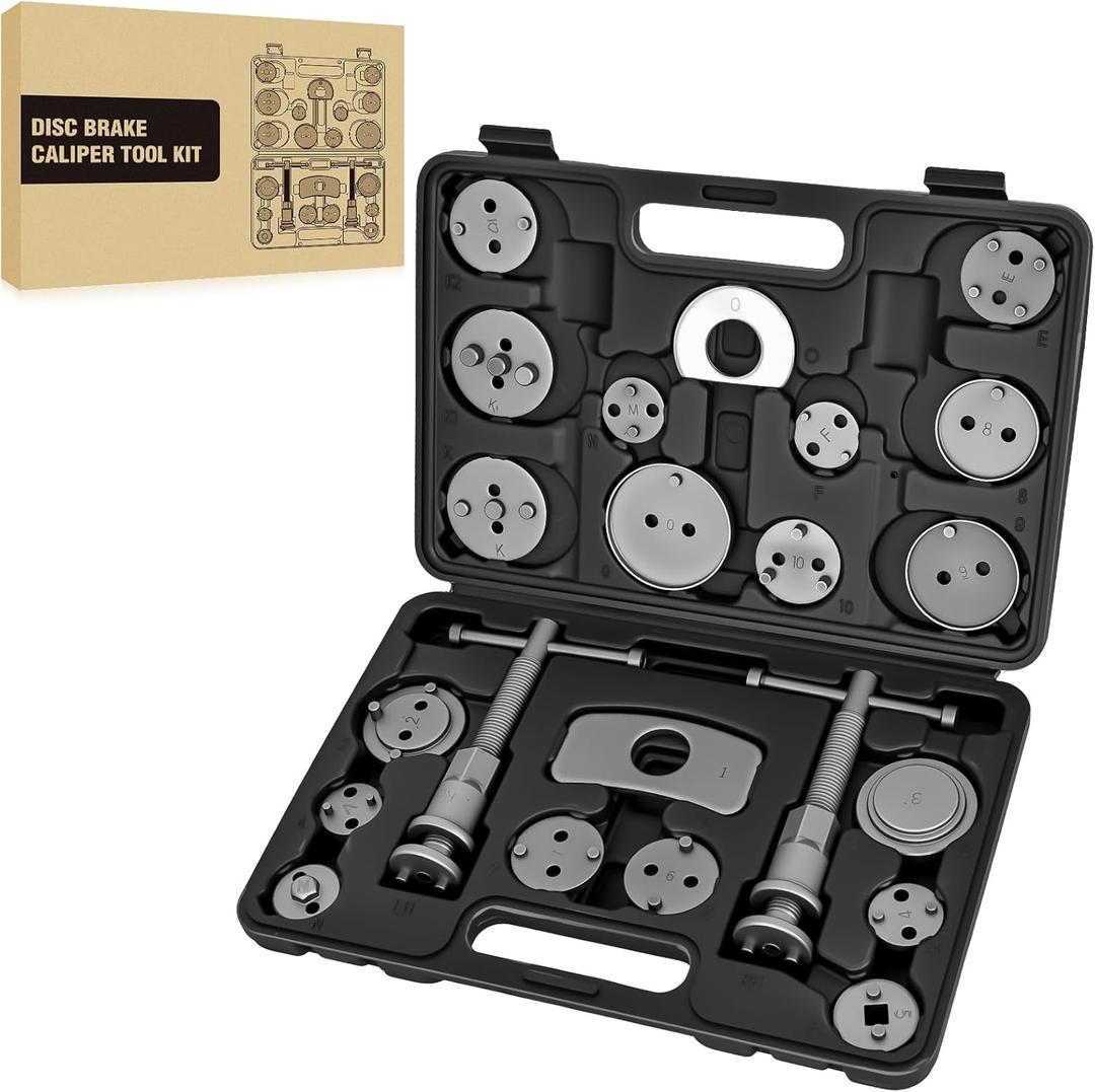 GOOACC 22pcs Disc Brake Caliper Compression Tool Set Caliper Piston Compressor Tool for Brake Pad Replacement Reset Heavy Duty Brake Tools Brake Caliper Piston Rewind Tool Caliper Press Tool Kit Black