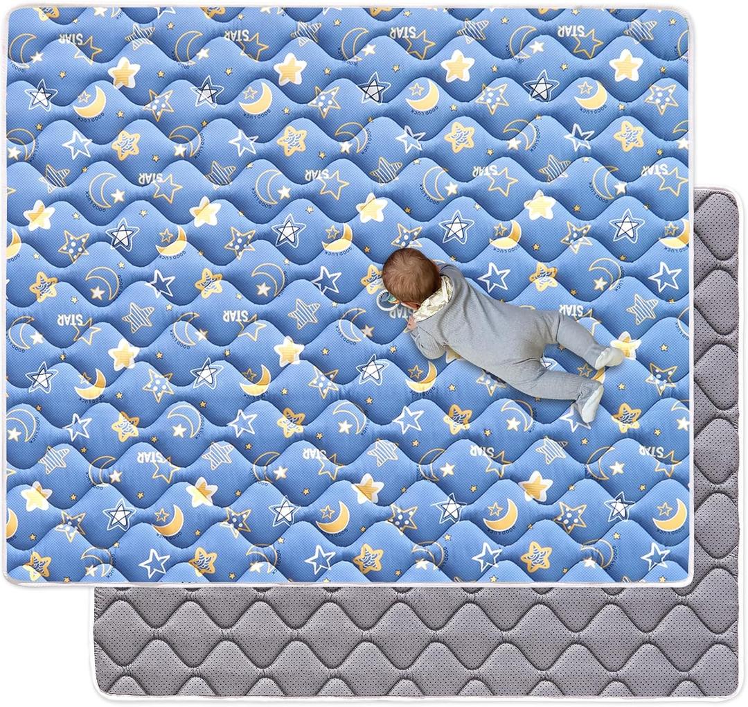 Odorless Premium Foam Baby Play Mat, Soft Microfiber Fabric Crawling Mat for Floor- Comfortable and Hypoallergenic, Non-Slip Cushioned Floor Playpen mat for Infants,Babies,Toddlers (59" X 59", D-blue Sky)