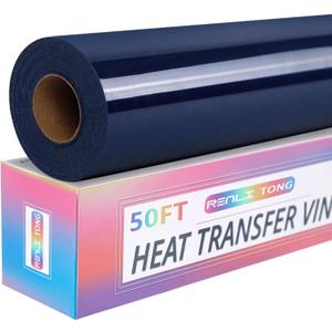 RENLITONG Navy Iron on Vinyl 12Inch by 50ft Roll HTV Heat Transfer Vinyl for T-Shirt HTV Rolls for All Cutter Machine - Easy to Cut & Weed for Heat Transfer Design
