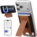 for MagSafe Wallet, Works with Apple Find My, 5-Card RFID Holder with Stand Also Grip, Strong Magnetic Wallet for iPhone 17/16/15/14/13/12 Pro Max Air Plus, Wireless Charging, Brown