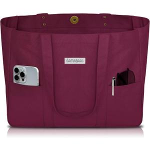 HOMESPON Large Canvas Tote Bag for Women Everything Bag with Pockets and Laptop Sleeve (Maroon)