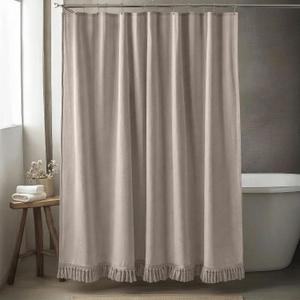 96inch Extra Long Shower Curtains 72 x 96 Inches Taupe Shower Curtain Linen Shower Curtain with Tassels Boho Shower Curtains for Bathroom Rustic Farmhouse Shower Curtains Bath Decor