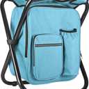 Kikerike Backpack Stool Cooler Chair Heavy Duty 300 LBS Max Load Portable Lightweight Folding Fishing Cooler for Camping Hunting Fishing - Sky Blue